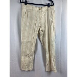 Loft Women's Size 12 Beige Striped Linen Blend Cropped Dress Pants‎